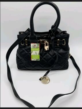 Badgley Mischka Black Quilted Satchel with Gold Hardware